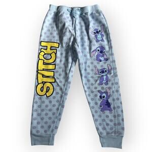Disney Lilo & Stitch Girls Joggers Sweatpants Size 7/8 Blue Polka Dot Sleepwear